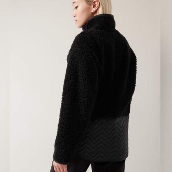 Athleta Cozy Sherpa Snap Sweatshirt Women’s Black Fleece Pullover NWT Size Large - Picture 2 of 12